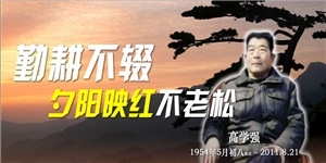 高學(xué)強(qiáng)老先生，勤耕不輟，夕陽(yáng)映紅不老松。